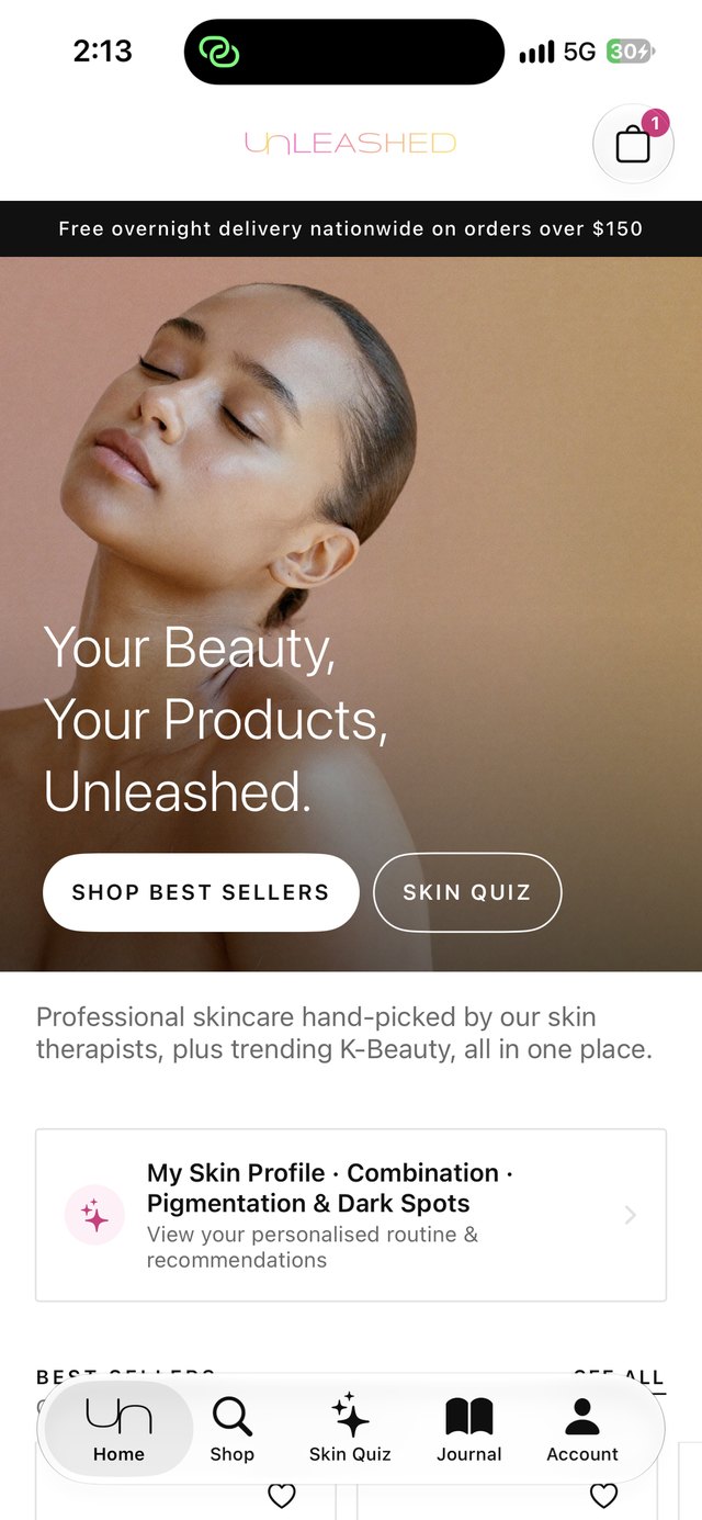 Unleashed Beauty app home: Your beauty, your products, unleashed