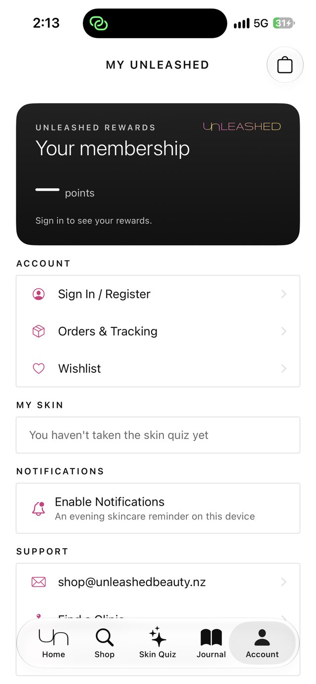 Unleashed Beauty app: rewards and account