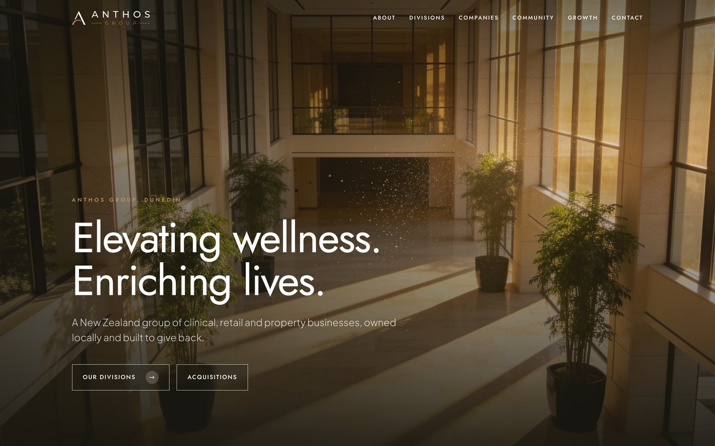 Anthos Group website homepage: Elevating wellness. Enriching lives.